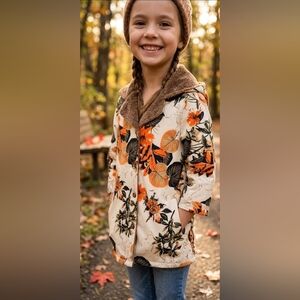 SHEIN Floral Teddy Jacket with Brown Collar
